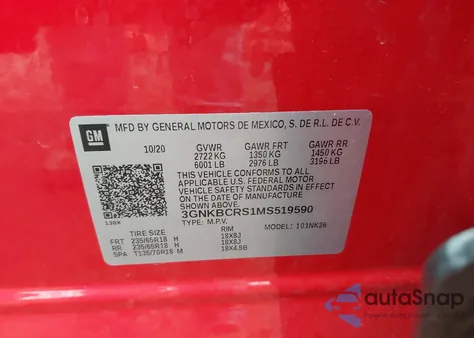 2021 Chevrolet Blazer Fwd 2Lt из США, поврежденный, VIN 3GNKBCRS1MS519590